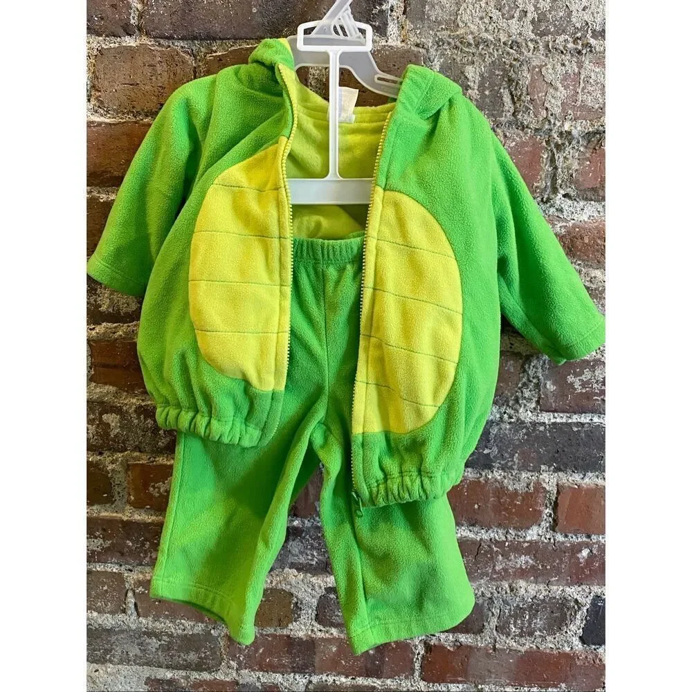 CARTER’s Baby Dino Costume • Green Hooded Zip-up Long Sleeve Top with Orange Spi
